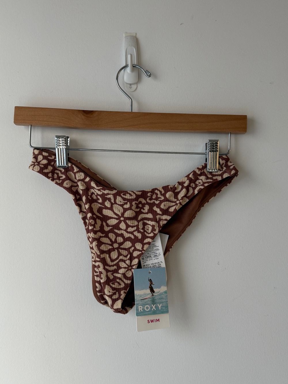 Roxy Brown Floral Textured Bikini Bottoms